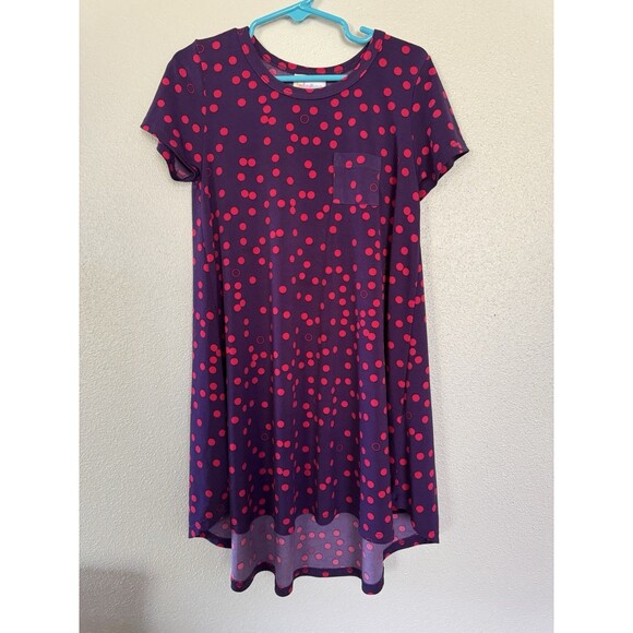 LuLaRoe Scarlett Dress Girls Size 6 Purple with Pink Polka Dot Pattern Short SLV - Picture 1 of 8